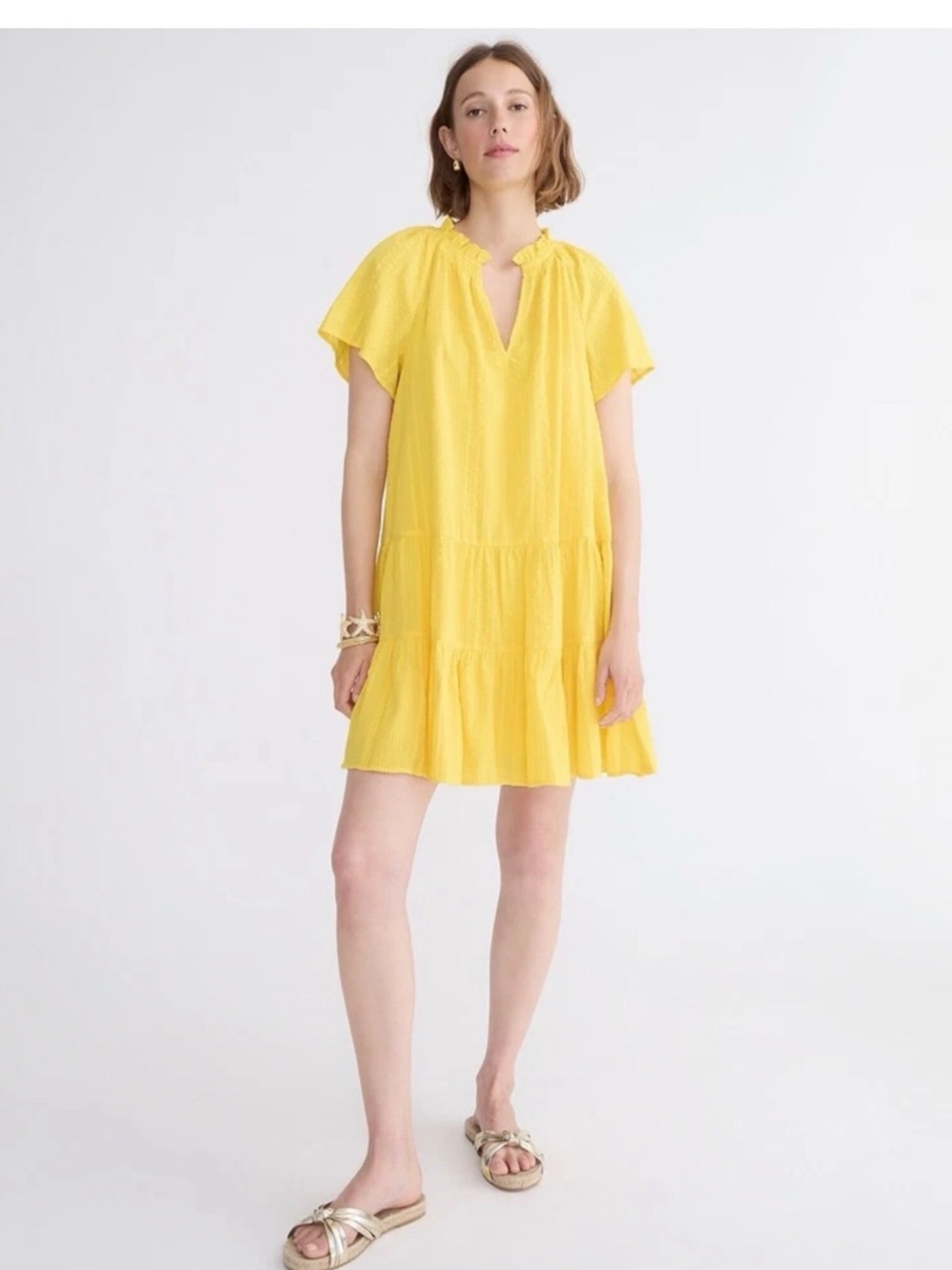 J. Crew Yellow Tiered V-Neck Summer Dress - Picture 6 of 8